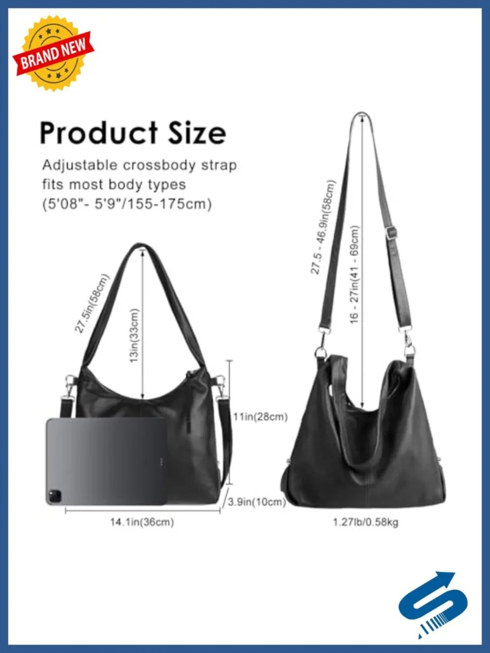 Genuine Leather Hobo Bag for Women, Large Tote with Adjustable Strap